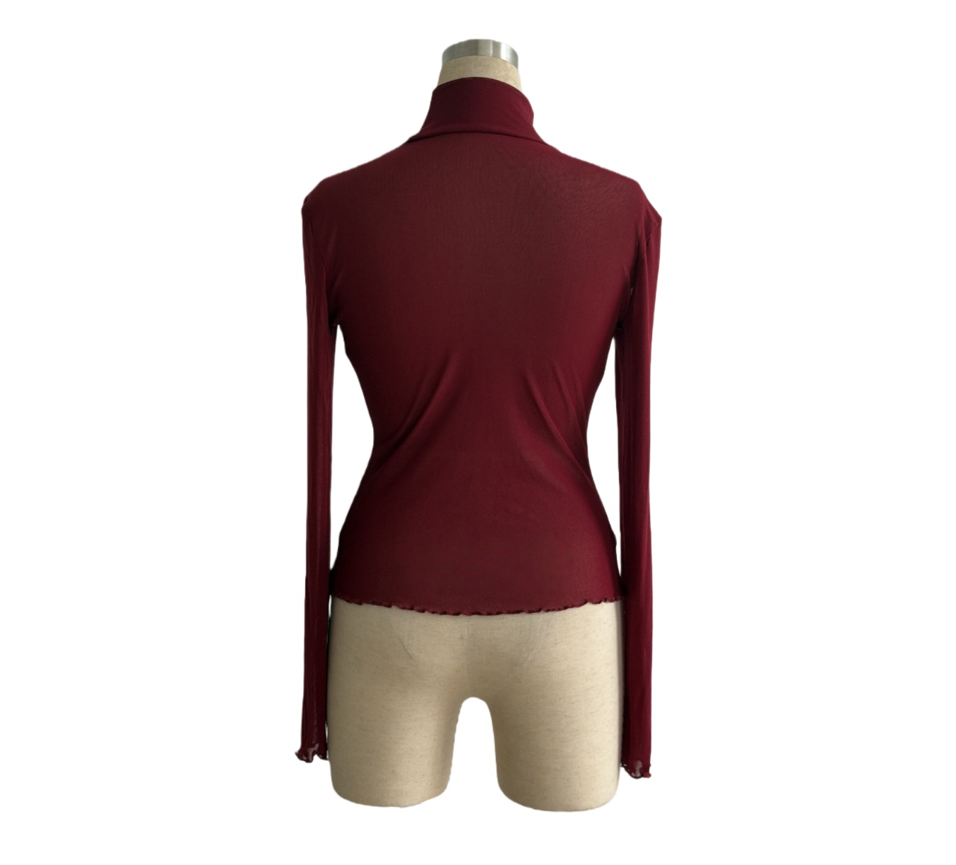 Womens Elegant Turtleneck Mesh Top Sexy Long Sleeve Semi-Sheer Slim T-shirts